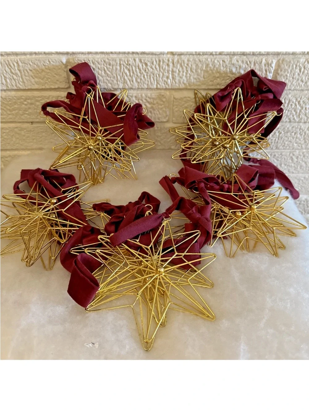LOT OF 5 STRANDS Gold Stars RED Velvet 5ft EACH =25FT Garland
